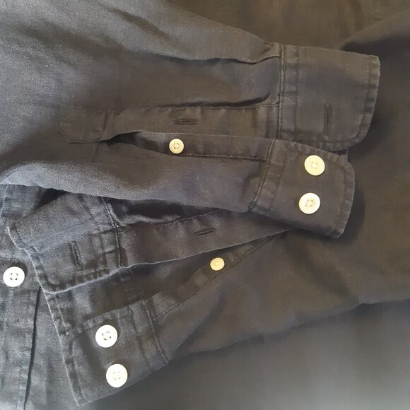 Eddie Bauer SZ M 100% Linen Mandarin Collar Men's Button Up Black Shirt - Picture 5 of 12